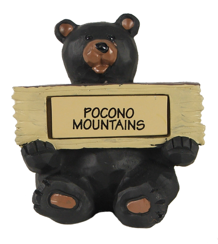 Pocono Mountains Bear Holding Sign